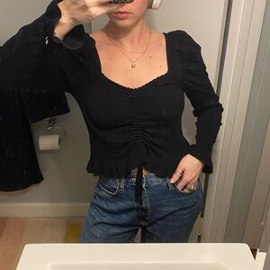 Zara Black Sweater Peplum stop with front Drawstring